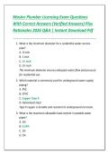 Master Plumber Licensing Exam 2026 &vert; Practice Questions with Verified Answers & Rationales &vert; Instant Download PDF