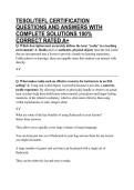 TESOL&sol;TEFL CERTIFICATION QUESTIONS AND ANSWERS WITH COMPLETE SOLUTIONS 100&percnt; CORRECT RATED A&plus;