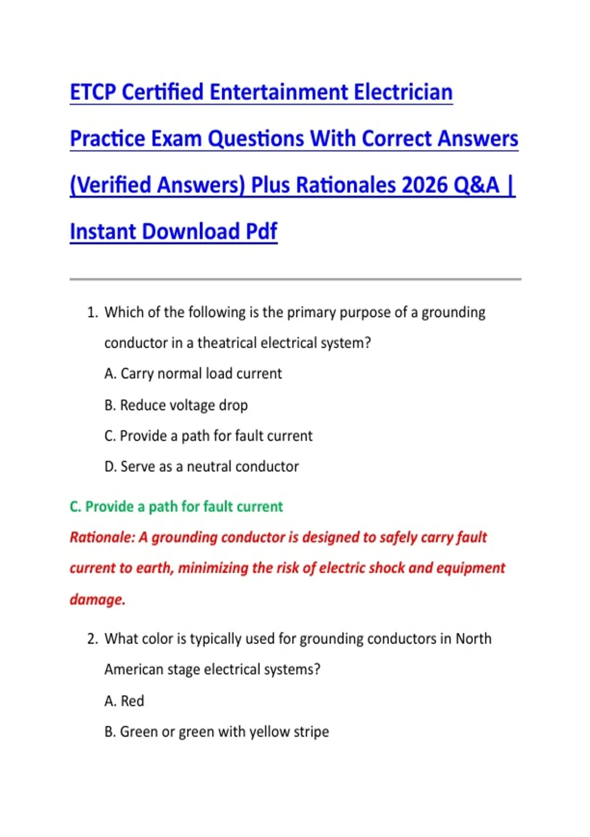 ETCP Certified Entertainment Electrician Practice Exam Questions With ...