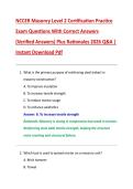 NCCER Masonry Level 2 Certification Practice  Exam Questions With Correct Answers  &lpar;Verified Answers&rpar; Plus Rationales 2026 Q&A &vert;  Instant Download Pdf
