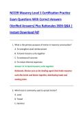 NCCER Masonry Level 1 Certification Practice  Exam Questions With Correct Answers  &lpar;Verified Answers&rpar; Plus Rationales 2026 Q&A &vert;  Instant Download Pdf 