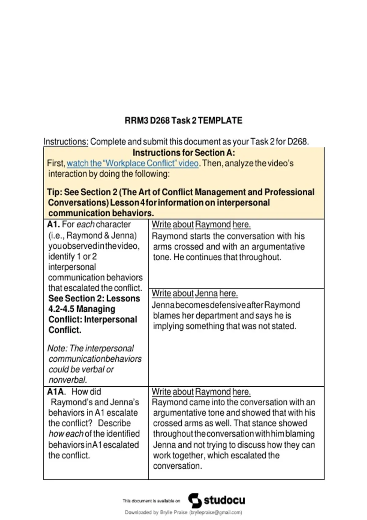 Wgu Rhm3 Task 2 WGU D268 RRM3 Task 2: Analyzing Workplace Conflict Communication - WGU ...