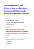 OSHA 30-Hour Construction Safety  Certification Practice Exam Questions With  Correct Answers &lpar;Verified Answers&rpar; Plus  Rationales 2026 Q&A &vert; Instant Download Pdf 