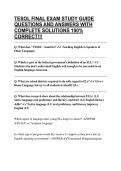 TESOL FINAL EXAM STUDY GUIDE QUESTIONS AND ANSWERS WITH COMPLETE SOLUTIONS 100&percnt; CORRECT&excl;&excl;&excl;