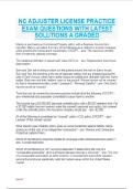 NORTH CAROLINA &lpar;NC&rpar; ADJUSTER LICENSE PRACTICE EXAM QUESTIONS WITH LATEST SOLUTIONS A GRADED
