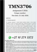 TMN3706 Assignment 3 &lpar;COMPLETE ANSWERS&rpar; 2026 - DUE 2026