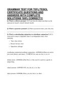 GRAMMAR TEST FOR TEFL&sol;TESOL CERTIFICATE QUESTIONS AND ANSWERS WITH COMPLETE SOLUTIONS 100&percnt; CORRECT&excl;&excl;&excl;