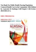 Test Bank for Public Health Nursing&colon; Population-Centered Health Care in the Community&comma; 10th Edition by Lancaster & Stanhope &vert; Complete Chapters 1&ndash;46 with Verified Answers