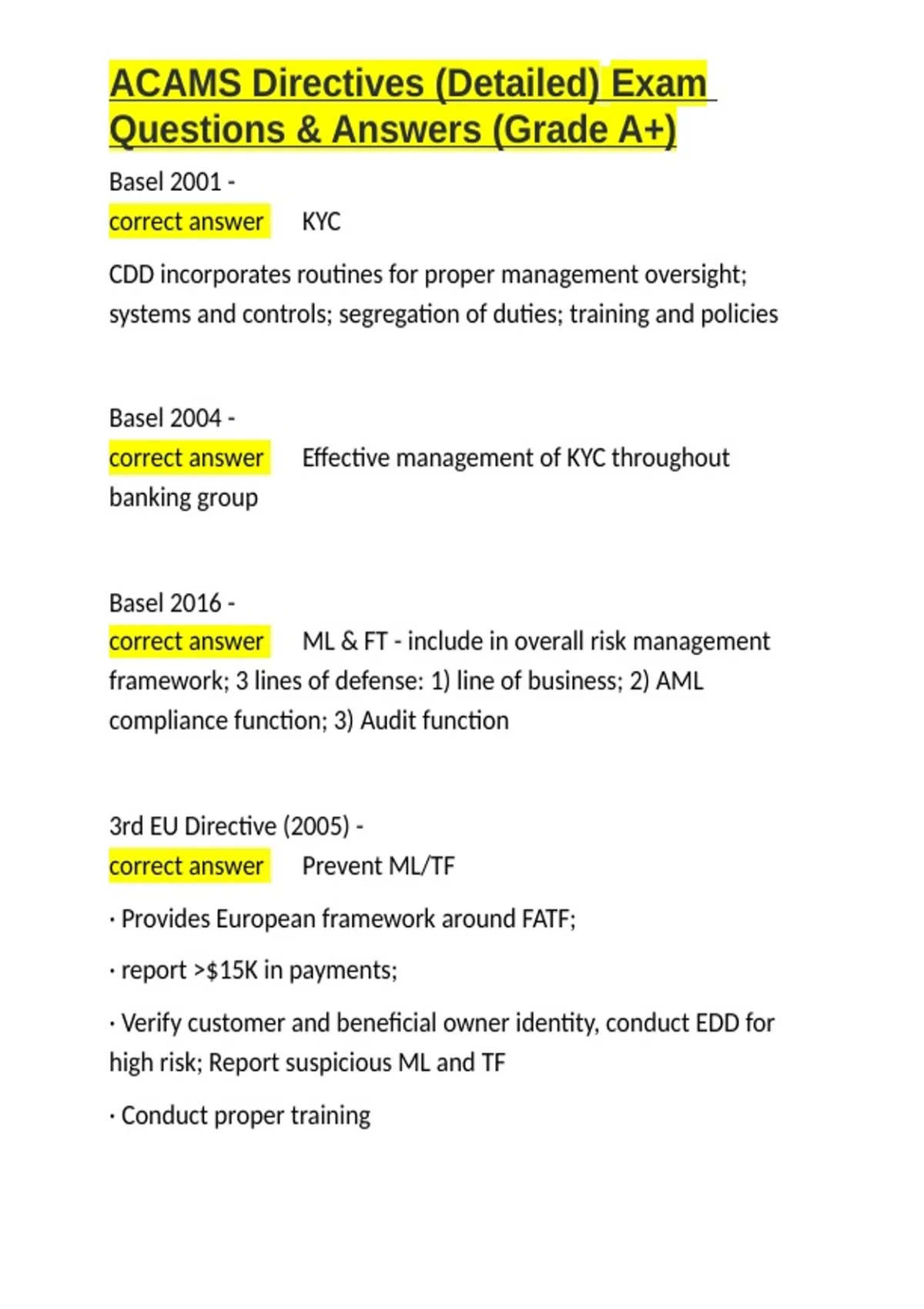 ACAMS Directives (Detailed) Exam Questions & Answers (Grade A+).docx ...