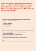 Practice Exam&comma; National Pesticide Applicator Certification Core  Manual Exam Questions&sol; Pesticide Applicator Core prep  Exam Questions and Answers Practice Questions with  Solutions Newest Complete Questions And Correct Detailed  Answers&vert; Already Graded A