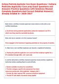 Indiana Pesticide Applicator Core Exam Questions&sol; Indiana  Pesticide Applicator Core prep Exam Questions and  Answers Practice Questions with Solutions Newest  Complete Questions And Correct Detailed Answers&vert;  Already Graded A&plus; 2026-2027 