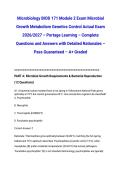 Microbiology BIOD 171 Module 2 Exam Microbial Growth Metabolism Genetics Control Actual Exam 2026&sol;2027 &ndash; Portage Learning &ndash; Complete Questions and Answers with Detailed Rationales &ndash; Pass Guaranteed &ndash; A&plus; Graded