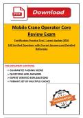 Mobile Crane Operator Core  Review Exam  Certification Practice Test &vert; Latest Update 2026  100 Verified Questions with Correct Answers and Detailed  Rationales
