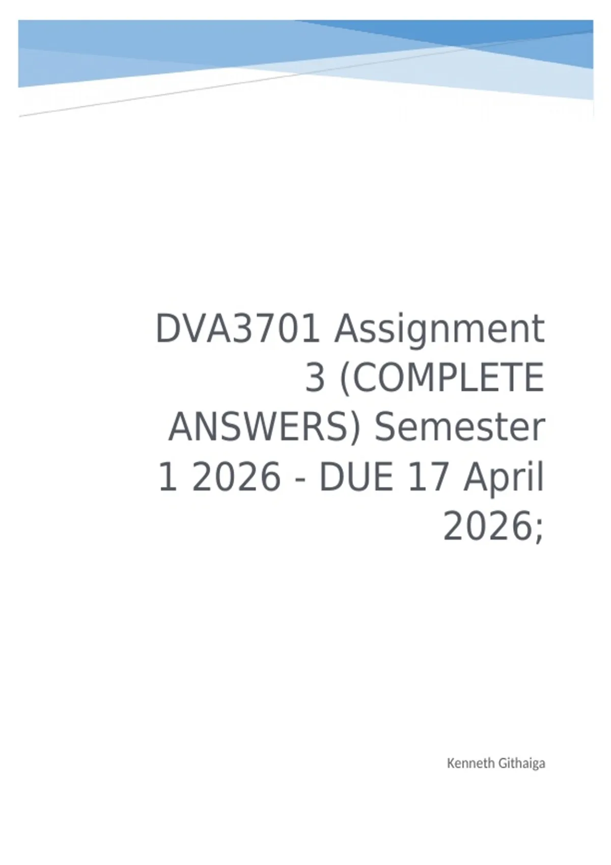 DVA3701 Assignment 3 (COMPLETE ANSWERS) Semester 1 2026 - DUE 17 April ...
