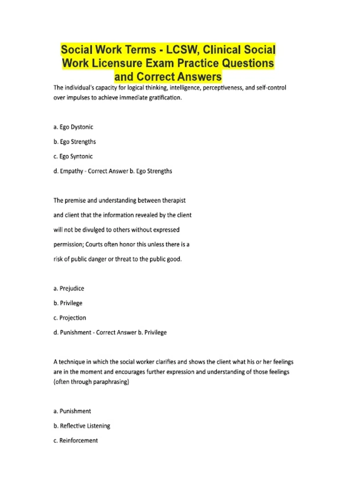 Example Lcsw Questions Social Work Terms - LCSW, Clinical Social Work Licensure Exam Practice ...