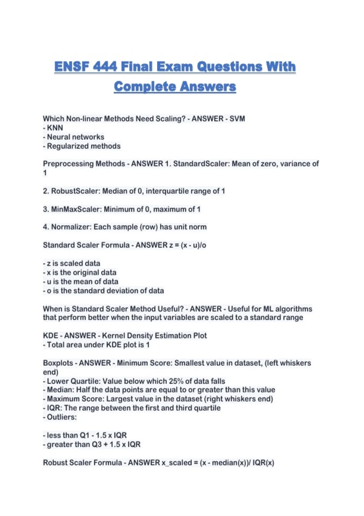 ENSF 444 Final Exam Questions With Complete Answers - ENSF 444 - Stuvia US