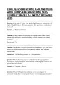 ESOL QUIZ QUESTIONS AND ANSWERS WITH COMPLETE SOLUTIONS 100&percnt; CORRECT RATED A&plus; &vert;NEWLY UPDATED 2025