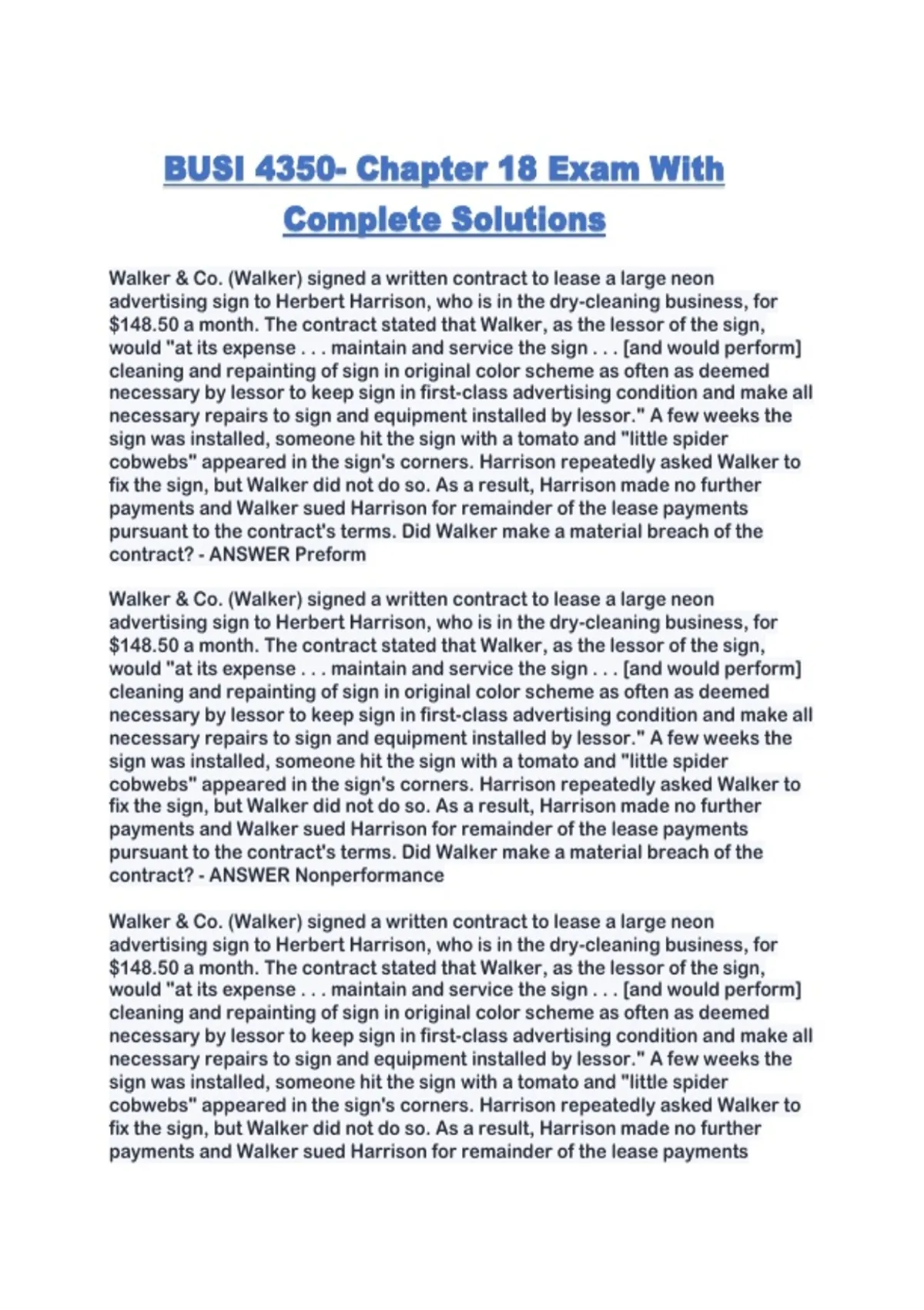 BUSI 4350- Chapter 18 Exam With Complete Solutions - BUSI 4350- - Stuvia US