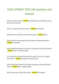 CIVIC LITERACY TEST UNF questions and  answers 