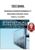 TEST BANK   Introduction to Statistical Investigations&comma; 2nd  Edition Nathan Tintle&semi; Beth L&period; Chance  Chapters 1 - 11&comma; Complete