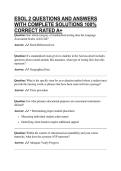 ESOL 2 QUESTIONS AND ANSWERS WITH COMPLETE SOLUTIONS 100&percnt; CORRECT RATED A&plus;
