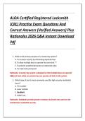 ALOA Certified Registered Locksmith  &lpar;CRL&rpar; Practice Exam Questions And  Correct Answers &lpar;Verified Answers&rpar; Plus  Rationales 2026 Q&A Instant Download  Pdf 