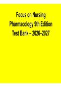 Focus on Nursing Pharmacology 9th Edition &ndash; Test Bank &ndash; Practice Questions & Verified Answers PDF &lpar;2026&ndash;2027&rpar;