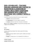 ESOL VOCABULARY - TEACHING ENGLISH LANGUAGE AND CONTENT IN MAINSTREAM CLASSROOMS BY LEVINE & MCCLOSKEY QUESTIONS AND ANSWERS WITH COMPLETE SOLUTIONS 100&percnt; CORRECT RATED A&plus;