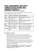 ESOL ASSESSMENT QUIZ WITH COMPLETE SOLUTIONS 100&percnt; CORRECT RATED A&plus;