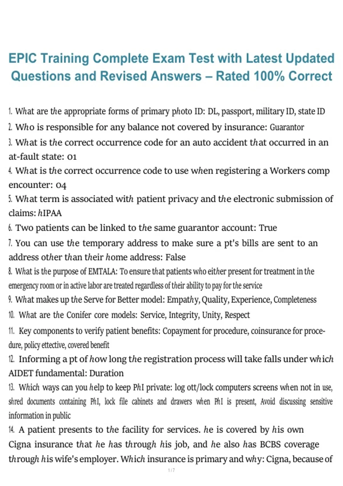 Epic 26 Questionnaire.pdf EPIC Training Complete Exam 2026/2027 – Latest Updated Questions and ...