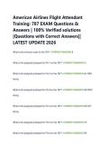 American Airlines Flight Attendant  Training&colon; 787 EXAM Questions &  Answers &vert; 100&percnt; Verified solutions  &vert;Questions with Correct Answers&vert;&vert;  LATEST UPDATE 2026 