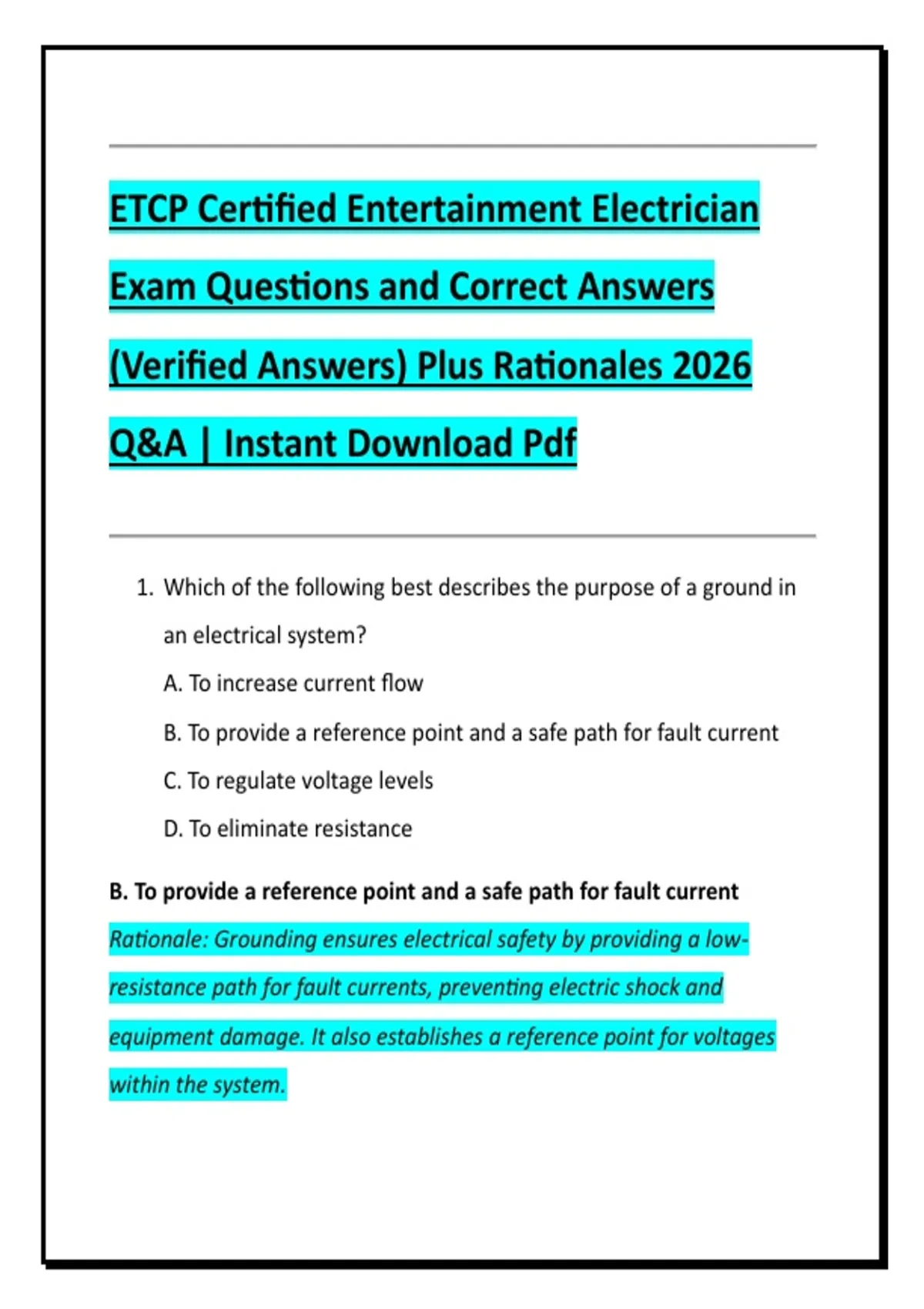 ETCP Certified Entertainment Electrician Exam Questions and Correct ...