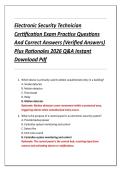 Electronic Security Technician  Certification Exam Practice Questions  And Correct Answers &lpar;Verified Answers&rpar;  Plus Rationales 2026 Q&A Instant  Download Pdf 