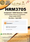 HRM3705 Assignment 1 QUIZ &lpar;COMPLETE ANSWERS&rpar; Semester 1 2026 - DUE 7 April 2026