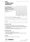 OCR BIOLOGY A &lpar;A LEVEL&rpar; QP 2 SUMMER JUNE 2026 PREDICTED PAPER