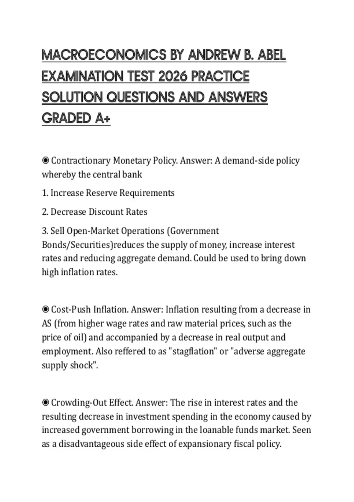MACROECONOMICS BY ANDREW B. ABEL EXAMINATION TEST 2026 PRACTICE ...