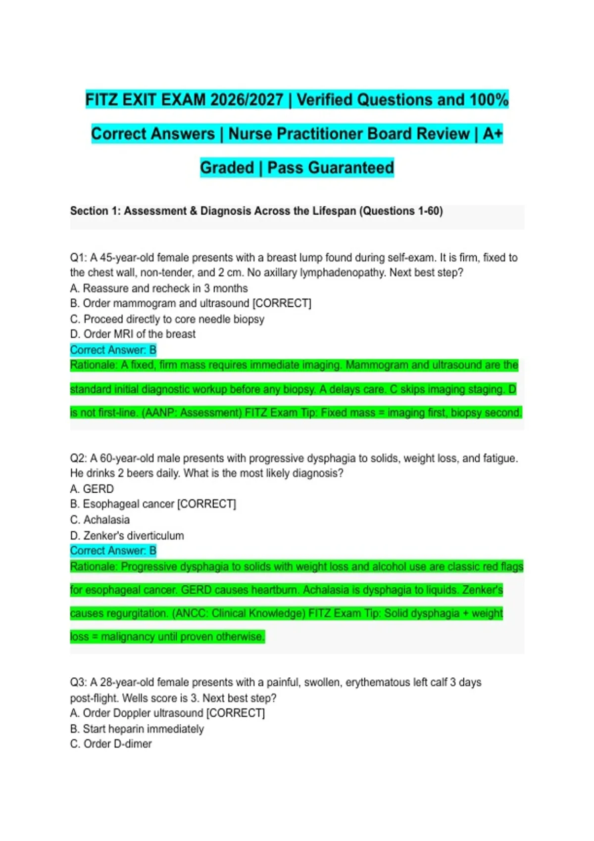 FITZ EXIT EXAM 2026/2027 | Verified Questions and 100% Correct Answers ...