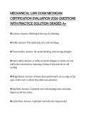 MECHANICAL LAW EXAM MICHIGAN CERTIFICATION EVALUATION 2026 QUESTIONS WITH PRACTICE SOLUTION GRADED A&plus;