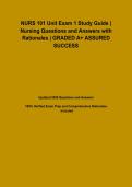 NURS 101 Unit Exam 1 Study Guide &vert; Nursing Questions and Answers with Rationales