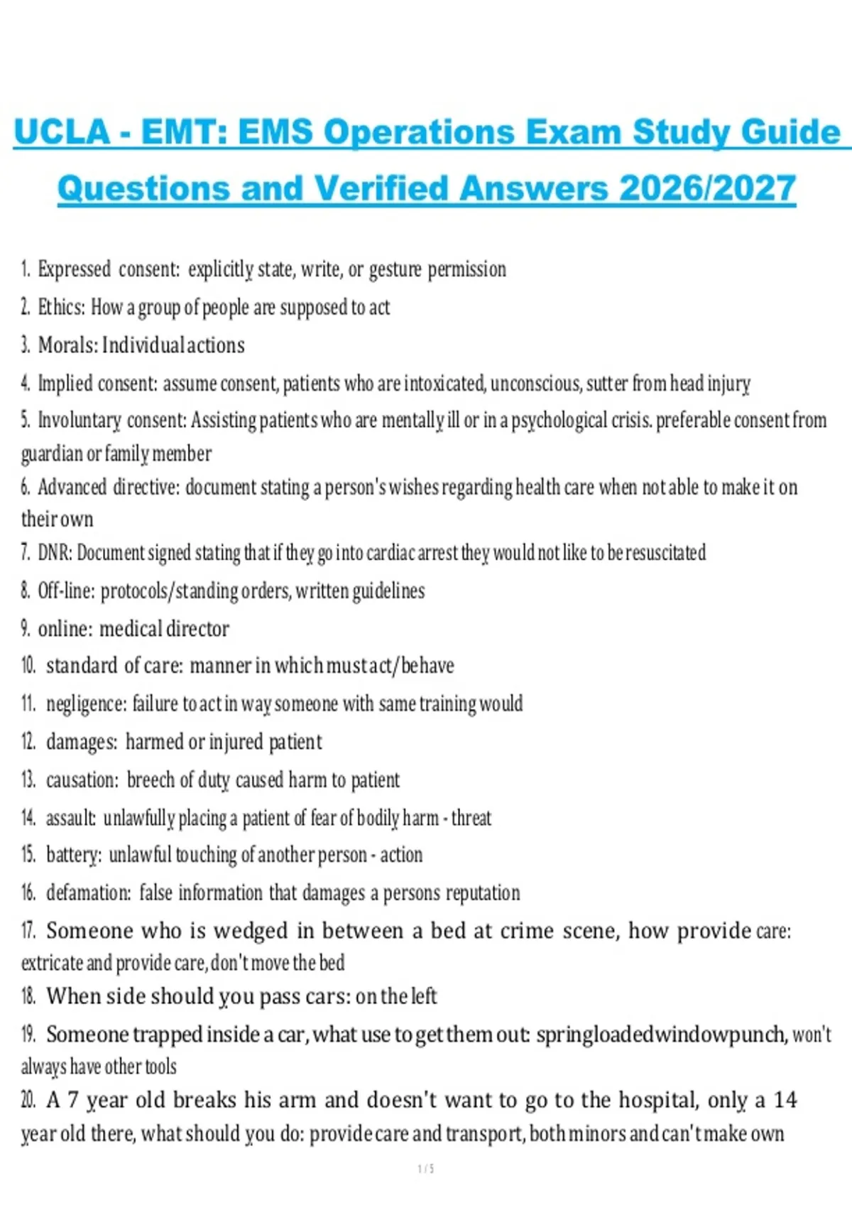UCLA EMT EMS Operations Exam 2026/2027 – Study Guide Questions and ...