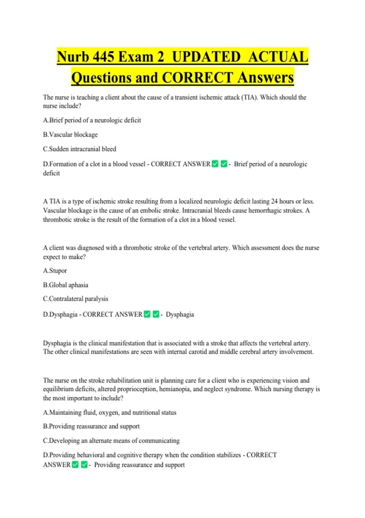 Nurb 445 Exam 2 UPDATED ACTUAL Questions and CORRECT Answers - Science ...