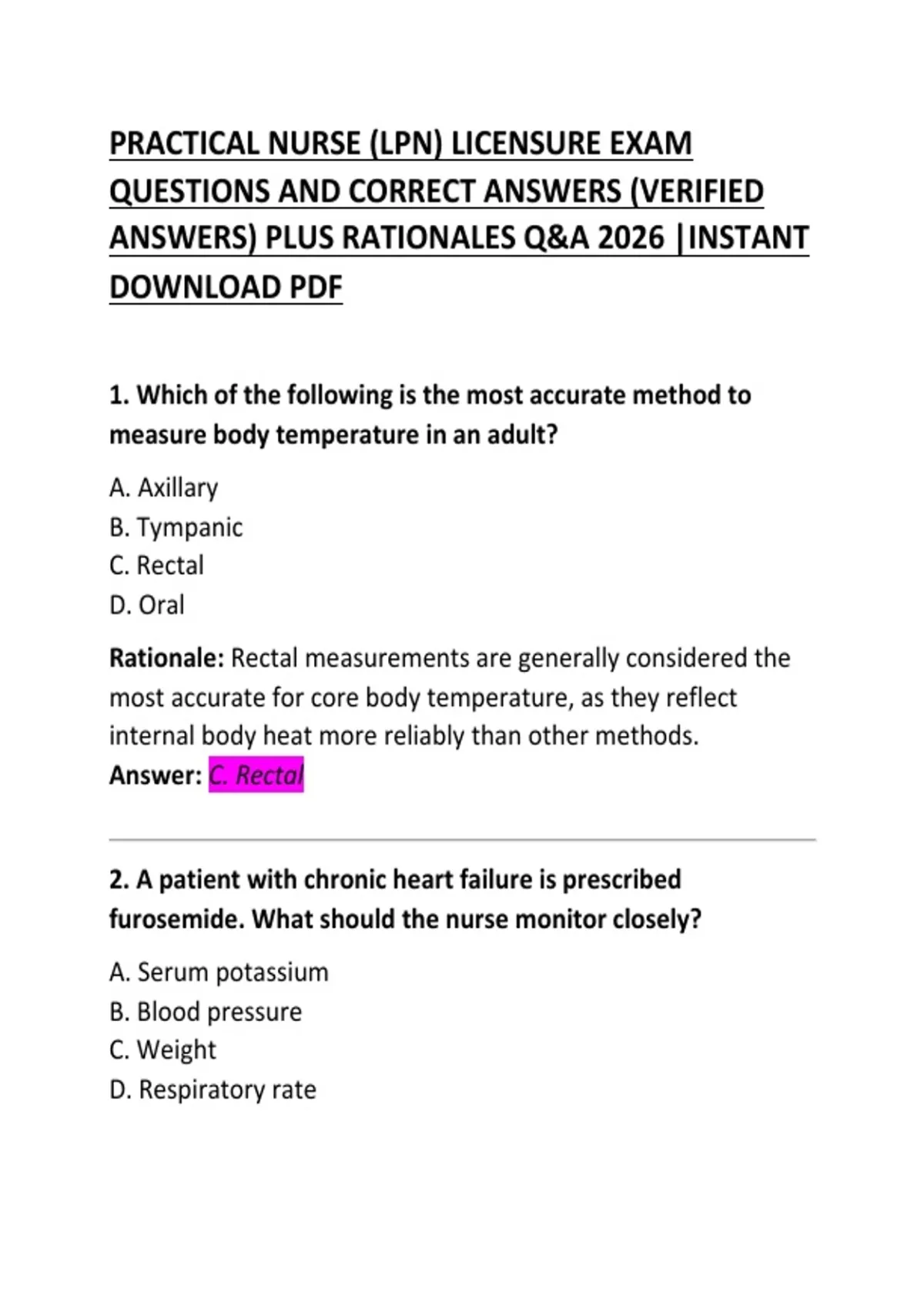 TENNESSEE PRACTICAL NURSE (LPN) LICENSURE EXAM QUESTIONS AND CORRECT ANSWERS - TENNESSEE ...