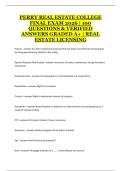 Perry Real Estate College Final Exam 2025&sol;2026 &vert; Real Estate Licensing Course &vert; Complete Exam Material with 100 Questions and Solutions