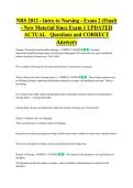 NRS 2012 - Intro to Nursing - Exam 2 &lpar;Final&rpar; - New Material Since Exam 1 UPDATED  ACTUAL   Questions and CORRECT  Answers