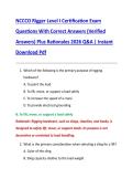 NCCCO Rigger Level I Certification Exam  Questions With Correct Answers &lpar;Verified  Answers&rpar; Plus Rationales 2026 Q&A &vert; Instant  Download Pdf
