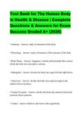 Test Bank for The Human Body in Health & Disease &vert; Complete Questions & Answers for Exam Success Graded A&plus; &lpar;2026&rpar;