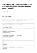 ISSA Strength and Conditioning Final Exam 2026 QUESTIONS &vert; 100&percnt; Verified Solutions &vert; Already passed&excl;&excl;