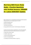 Med Surg HESI Exam Study  Guide &ndash; Practice Questions  with Verified Answers&period; GRADED  A&plus;&period; Latest 2026&sol;2027 Update&period;  