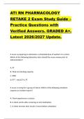 ATI RN PHARMACOLOGY  RETAKE 2 Exam Study Guide &ndash;  Practice Questions with  Verified Answers&period; GRADED A&plus;&period;  Latest 2026&sol;2027 Update&period;