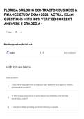 FLORIDA BUILDING CONTRACTOR BUSINESS & FINANCE STUDY EXAM 2026 &ndash; Actual Exam Questions with 100&percnt; Verified Correct Answers &vert;&vert; Graded A&plus;